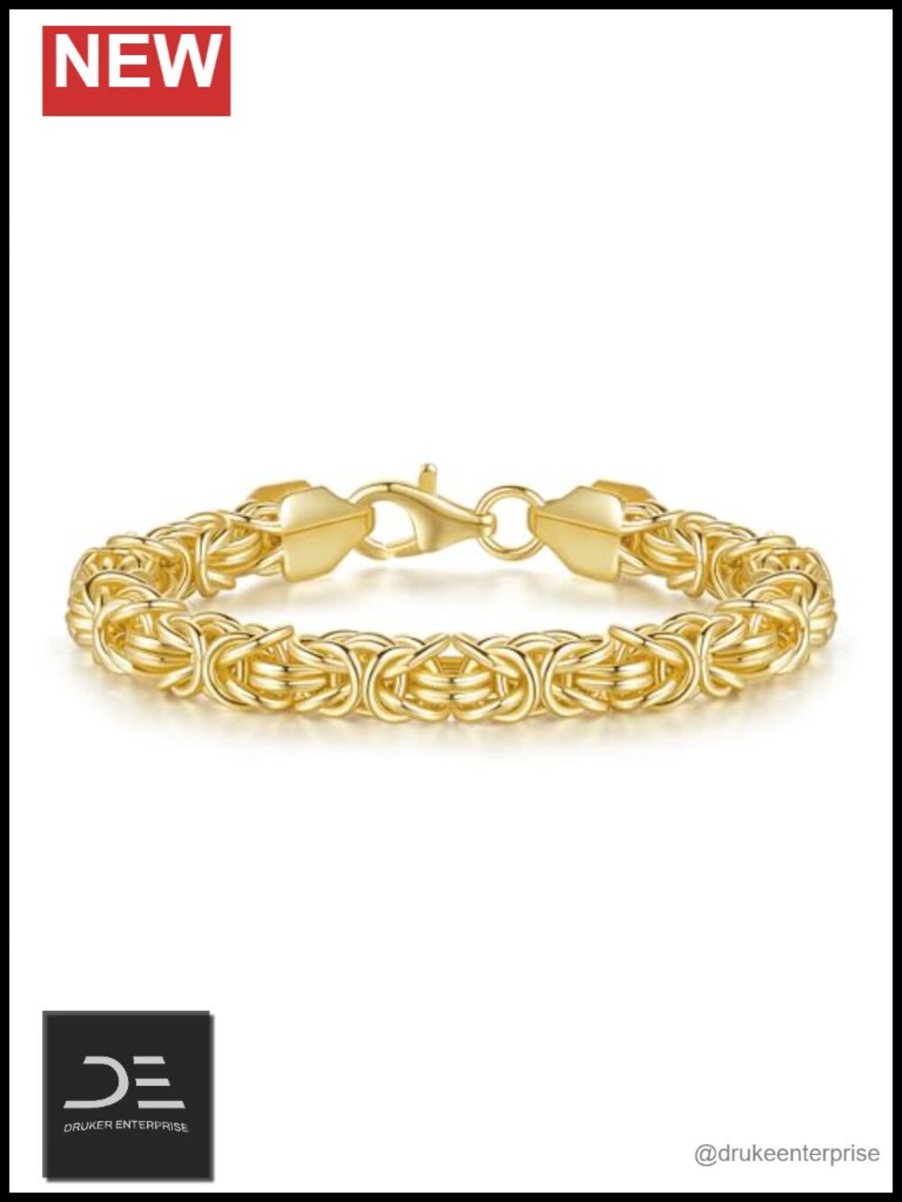 14K Gold Plated Byzantine Link Chain Bracelet for Women Men Unisex